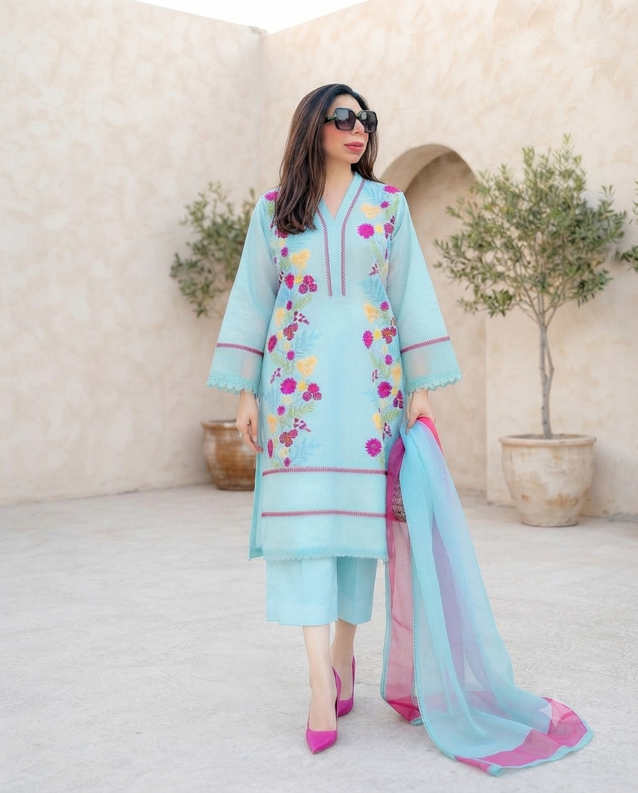 Embroidered Velvet Kurta and Trouser Ensemble