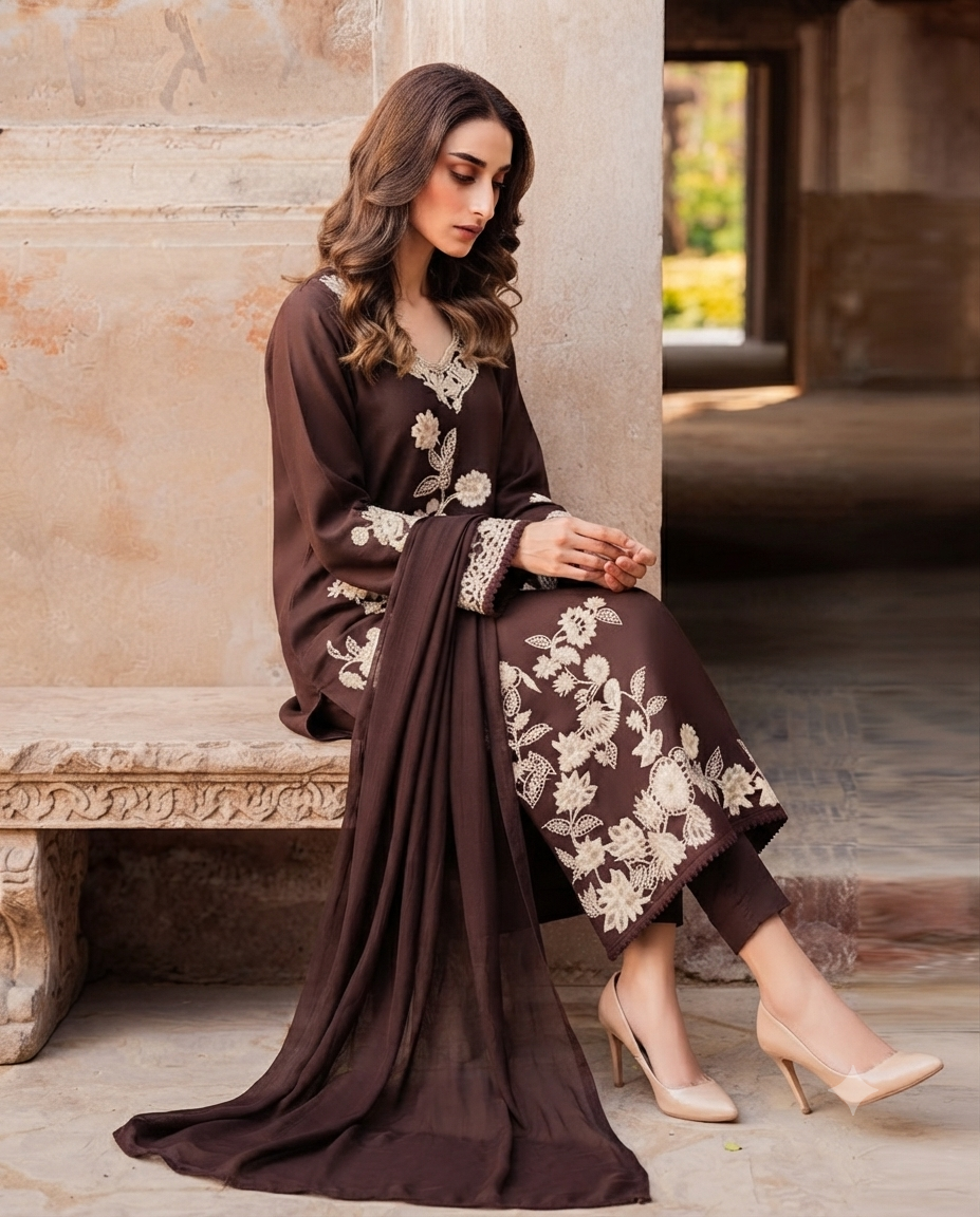 Elegant Floral Motif Festive Suit