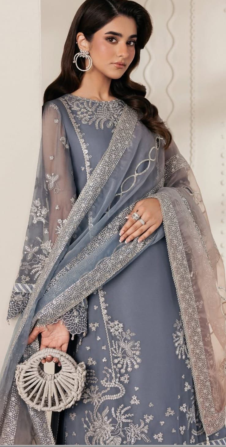 Zarif Premium Chiffon Net & Malai Heavy Embroidered Unstitched Suit with Ready-to-Wear Cutwork Dupatta