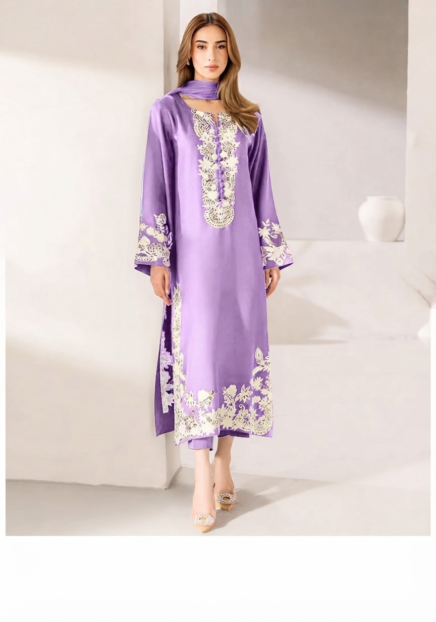 Embroidered Velvet Kurta and Trouser Ensemble