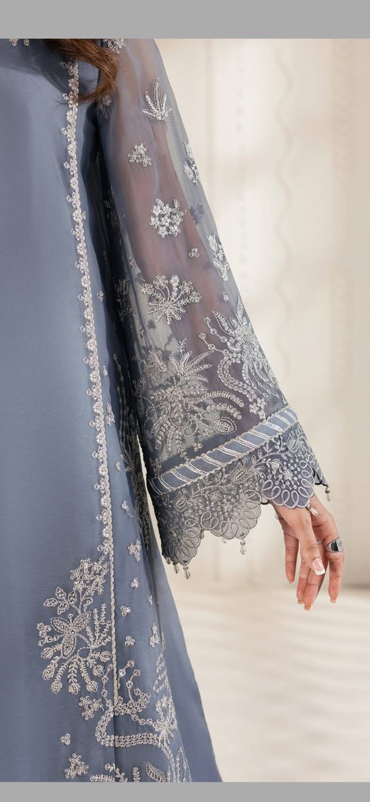 Zarif Premium Chiffon Net & Malai Heavy Embroidered Unstitched Suit with Ready-to-Wear Cutwork Dupatta