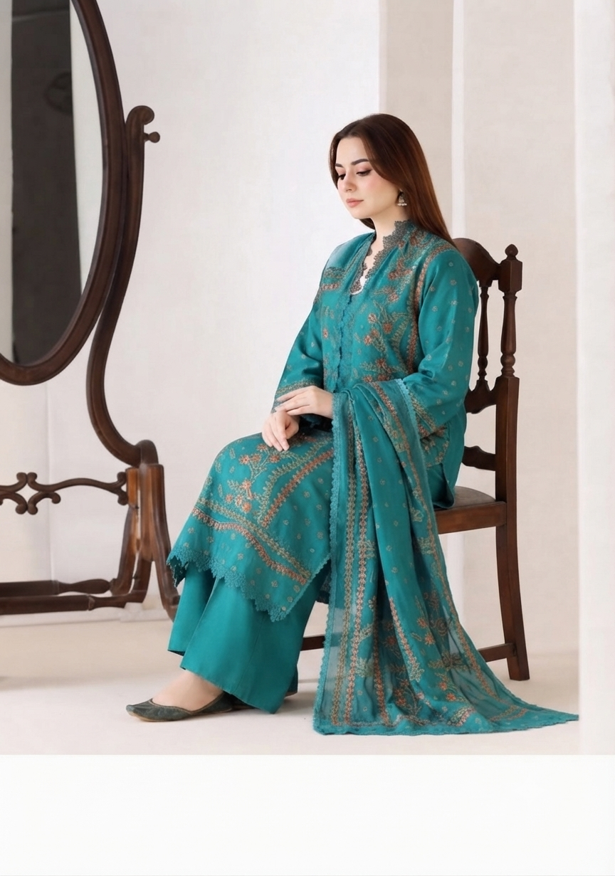 Embroidered Velvet Kurta and Trouser Ensemble