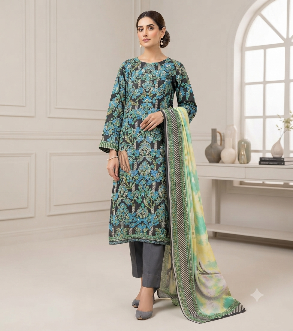Fiza Noor Original Digital Printed 3-Piece Lawn Suit | 5-Meter Cutting