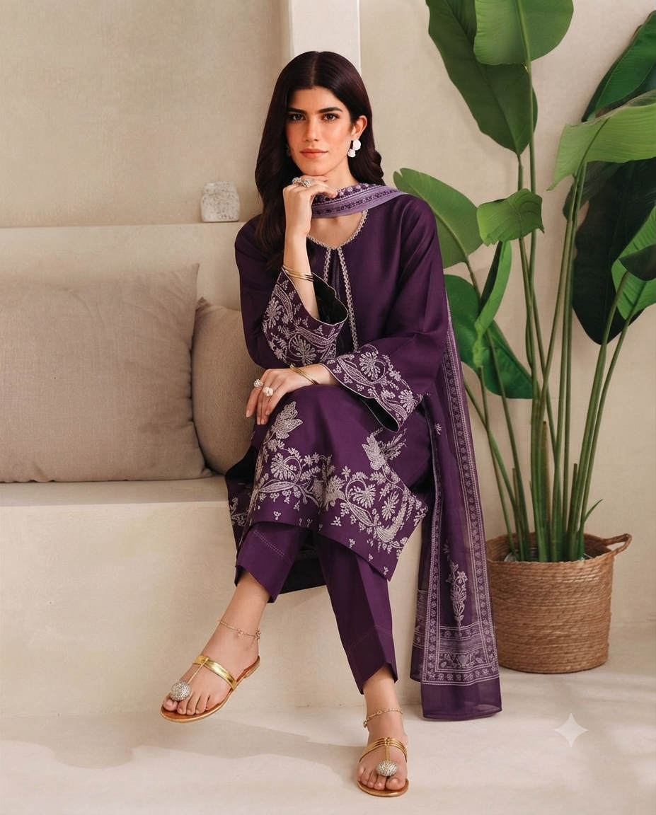 Embroidered Velvet Kurta and Trouser Ensemble