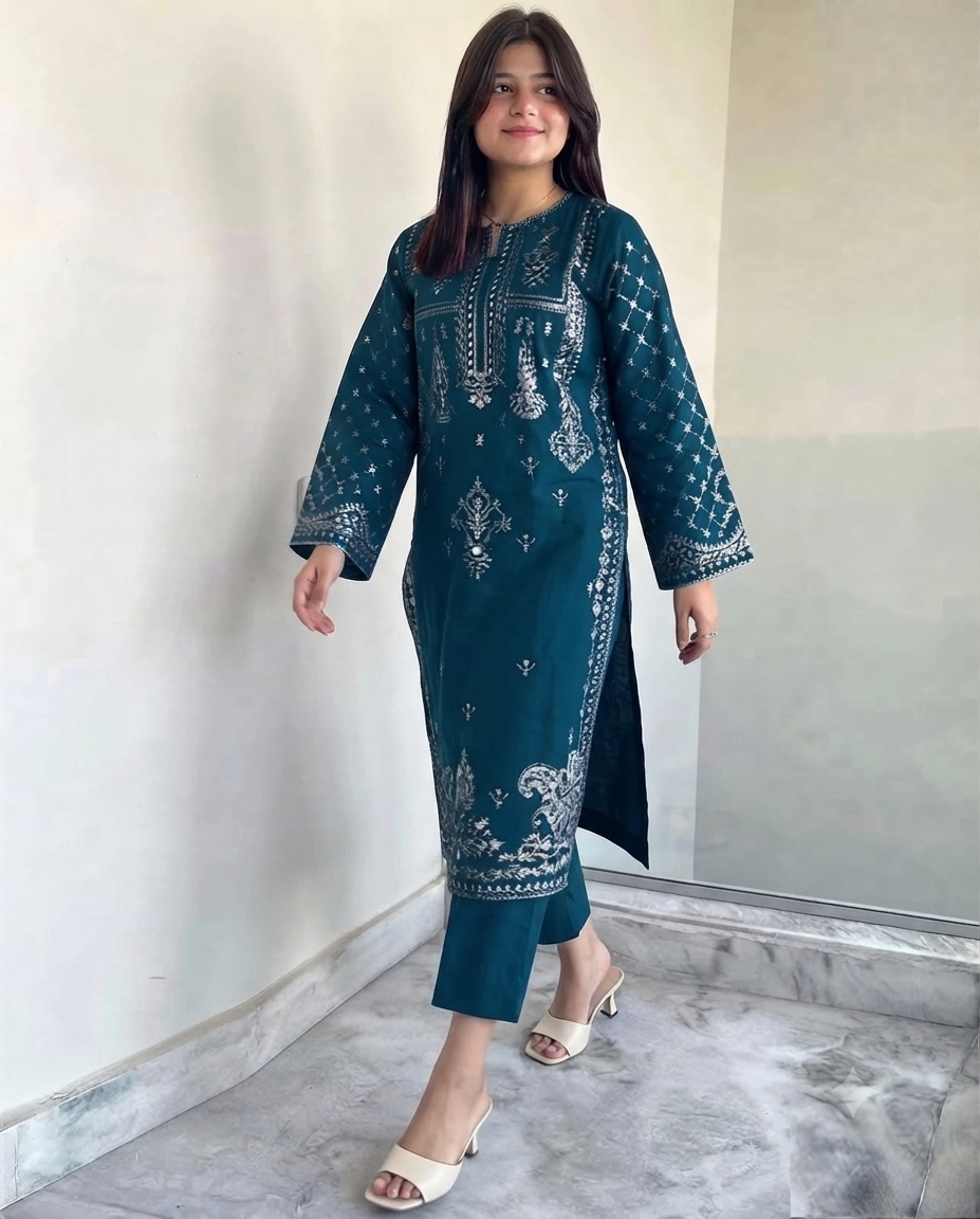Elegant Floral Motif Festive Suit