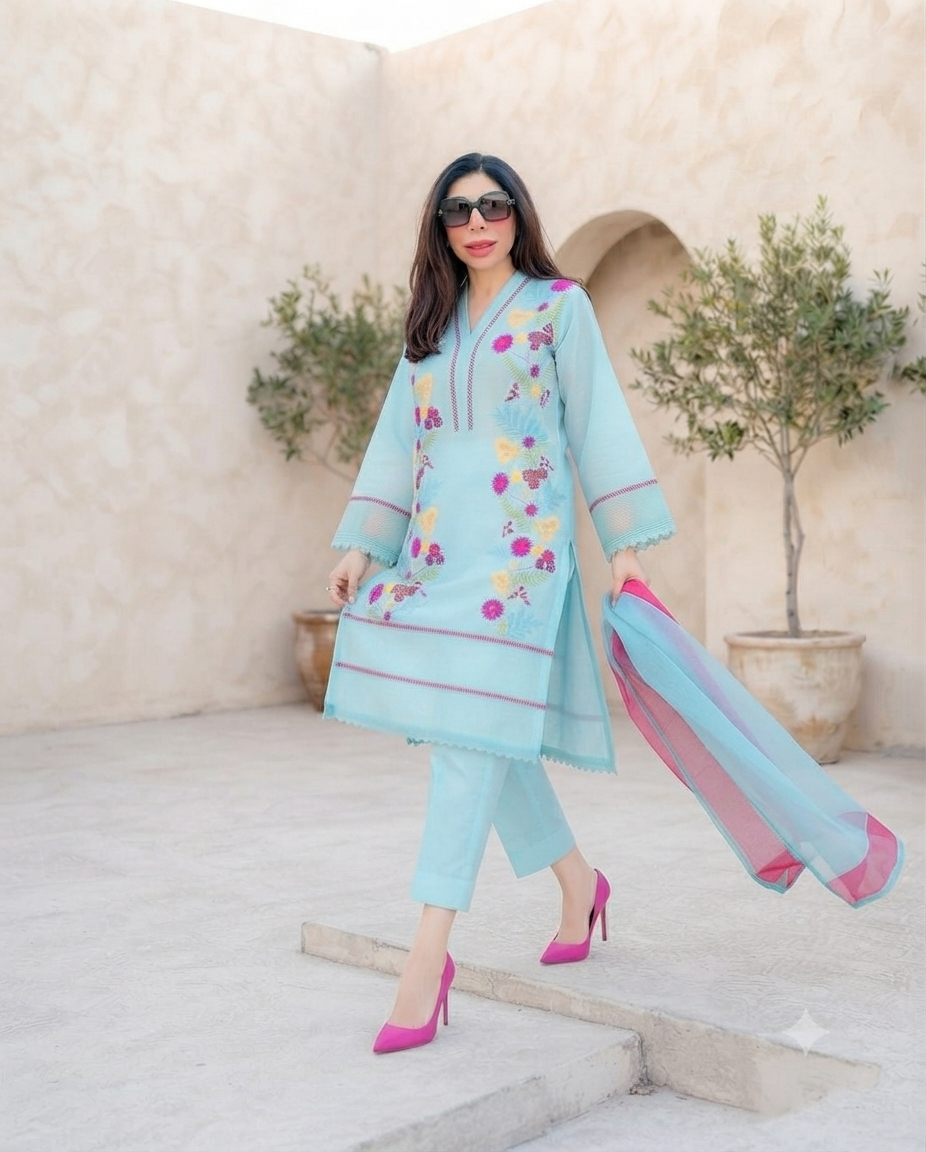 Embroidered Velvet Kurta and Trouser Ensemble
