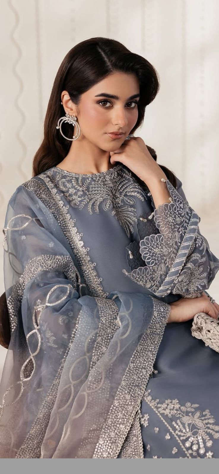Zarif Premium Chiffon Net & Malai Heavy Embroidered Unstitched Suit with Ready-to-Wear Cutwork Dupatta