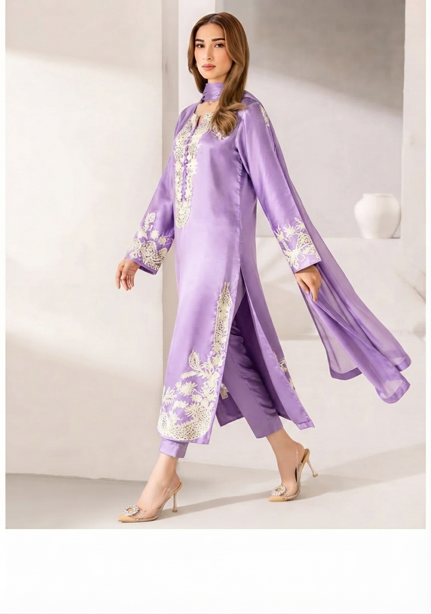 Embroidered Velvet Kurta and Trouser Ensemble
