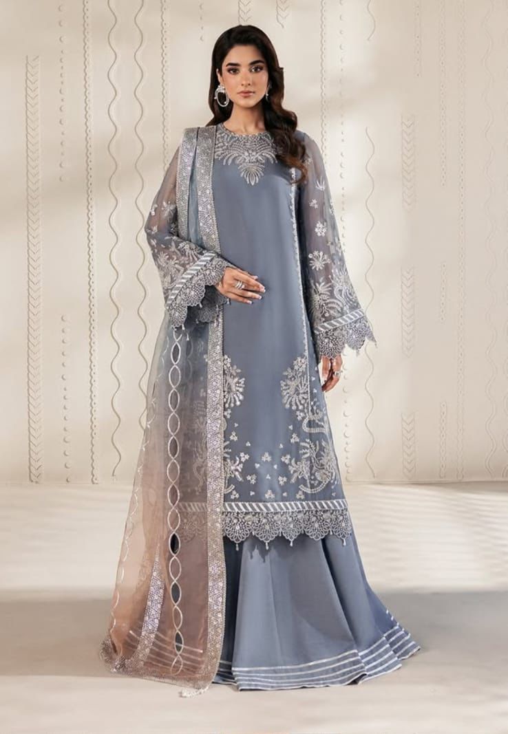 Zarif Premium Chiffon Net & Malai Heavy Embroidered Unstitched Suit with Ready-to-Wear Cutwork Dupatta
